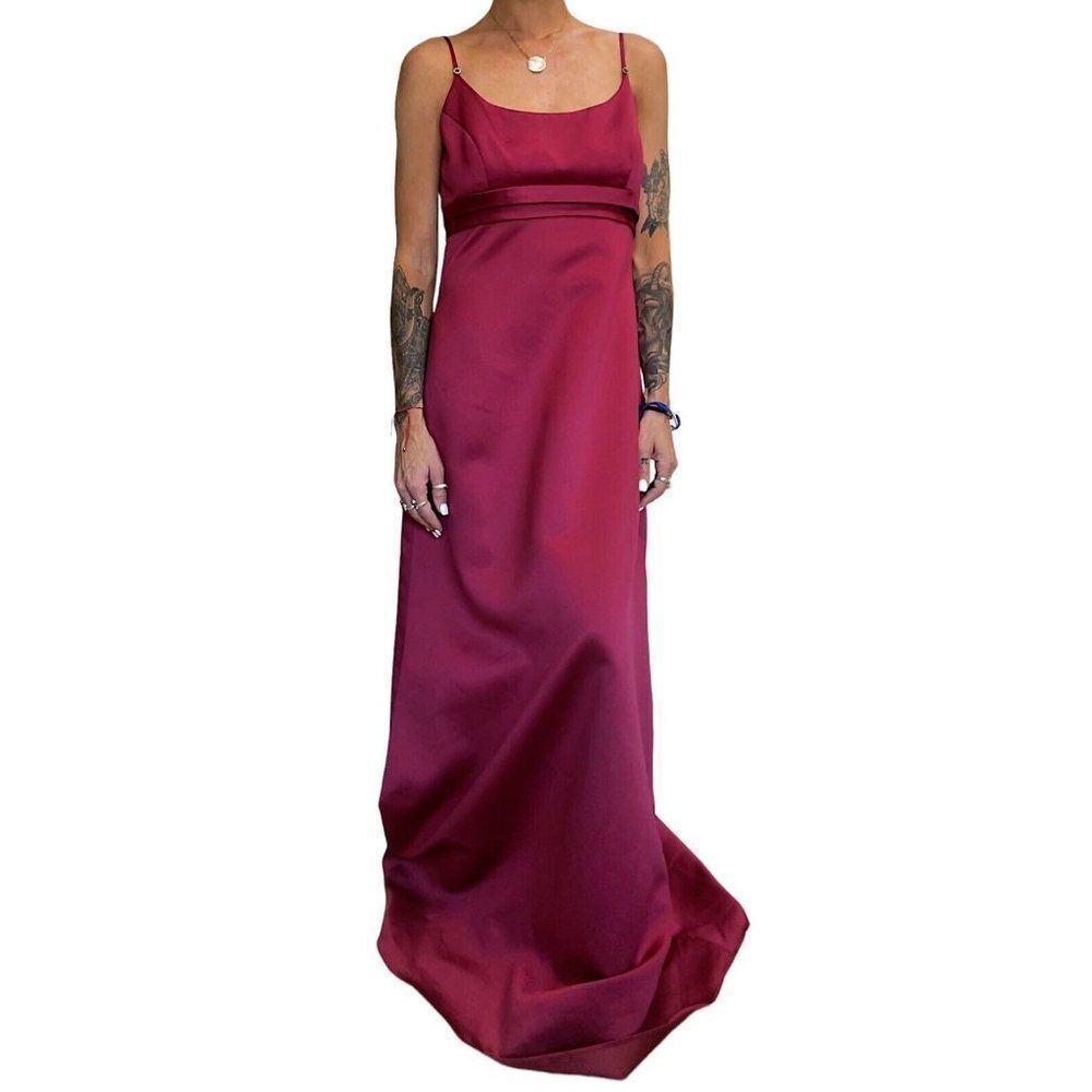 Vintage Maroon spagetti strap satin Formal Bridal long ball gown size 6
